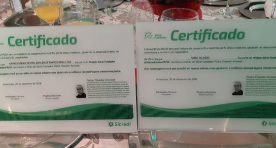 Naoki Sistemas de Gestão da Qualidade e Empresarial Ltda. recebe Título de Sócia Fundadora SICRED